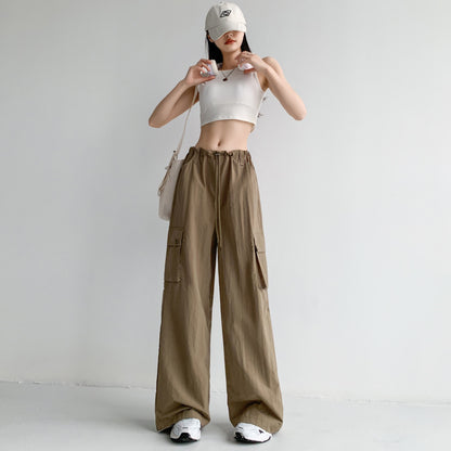 Loose Fit Casual Street Style Sports Drawstring Waist Drawstring Wide-Leg Pants