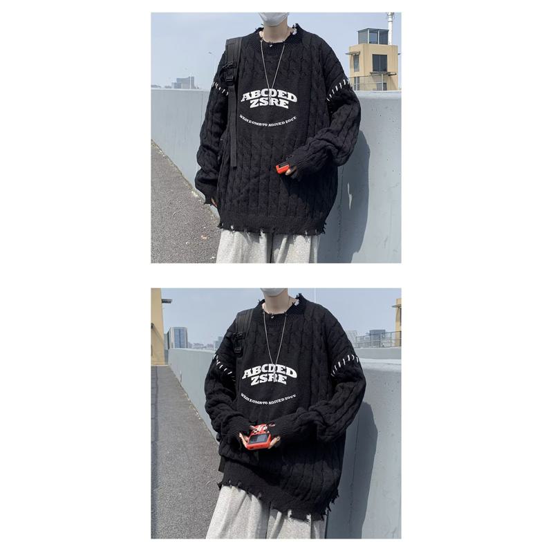 Schwarzer Pullover mit Buchstaben, lockerer Passform und erhöhter Dicke