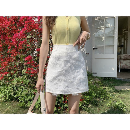 Elegance Feather Tassel Jacquard Skirt