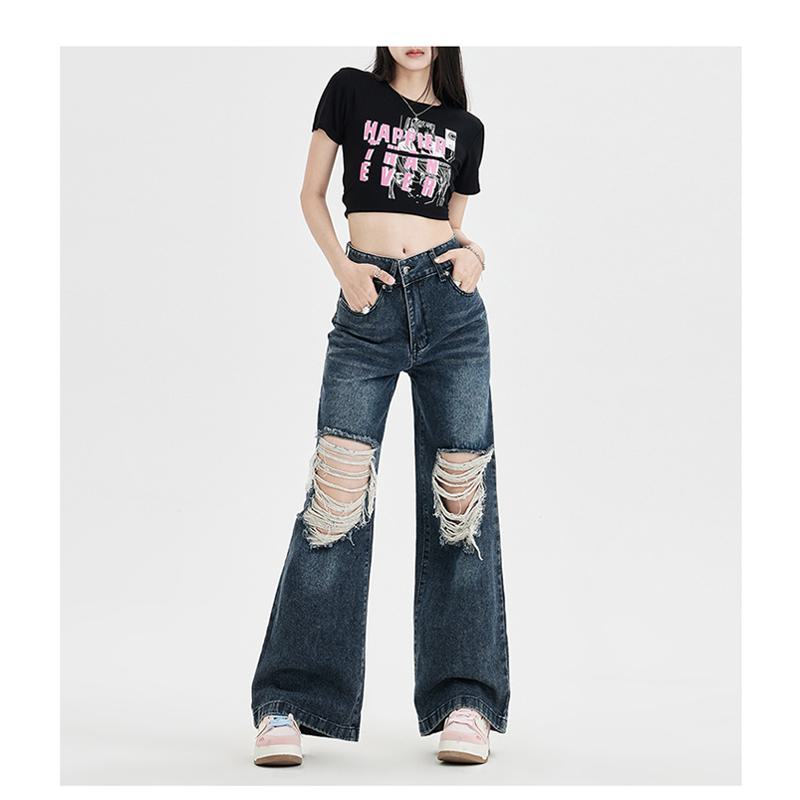 Retro-Jeans mit weitem Bein, hoher Taille und lockerer Passform bis zum Boden.