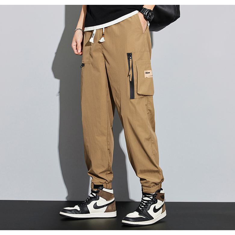 Elasticity Multi-Pocket Zipper Tapered Pants