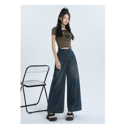 Loose Fit Retro Street Style High-Waisted Wide Leg Jeans