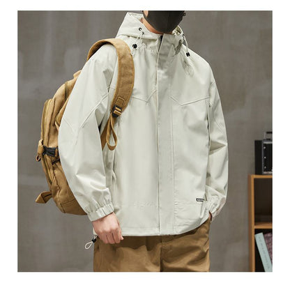 防水ワークウェアスタイルのレインコートフード付きジャケット