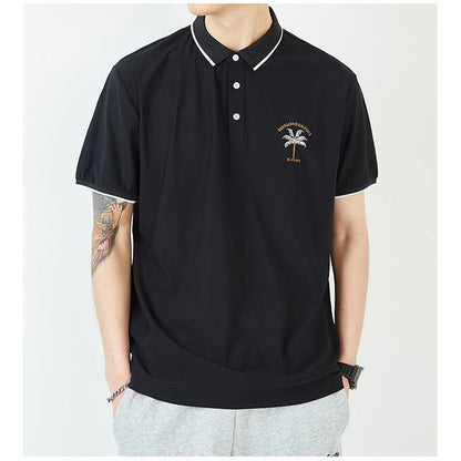 Kurzärmliges lässiges Polo-Shirt aus glattem Eis-Seide mit Revers