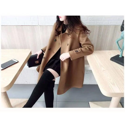 Mid-Length Woolen Loose Fit Thickened Peacoat