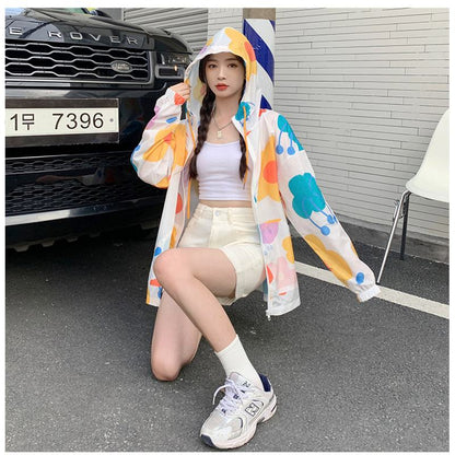 UV-Protective Hooded Loose Fit Thin Raincoat Hooded Jacket