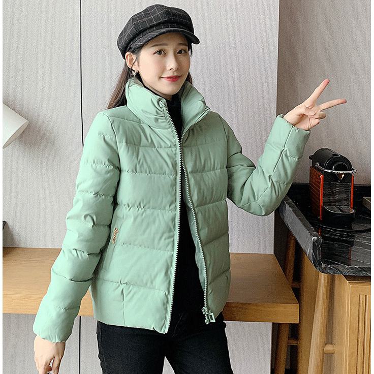 Stand-Up Collar Cropped Solid Puffer Jacket
