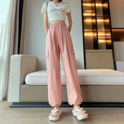 High-Waisted Straight Leg Quick-Drying Thin Sun Protection Drawstring Pants