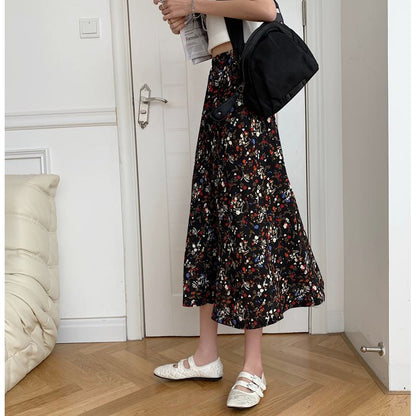 Slimming Midi High-Waisted Floral Print Mesh Skirt