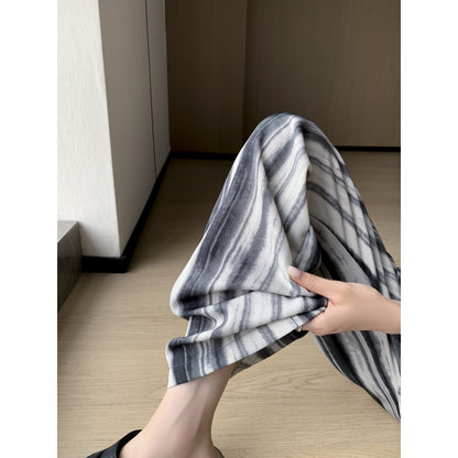 Silky Loose-Fit Draping High-Waisted Stripe Casual Straight Leg Pants
