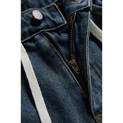 Label Detail Straight Leg Casual Loose Fit Washed Out Jeans