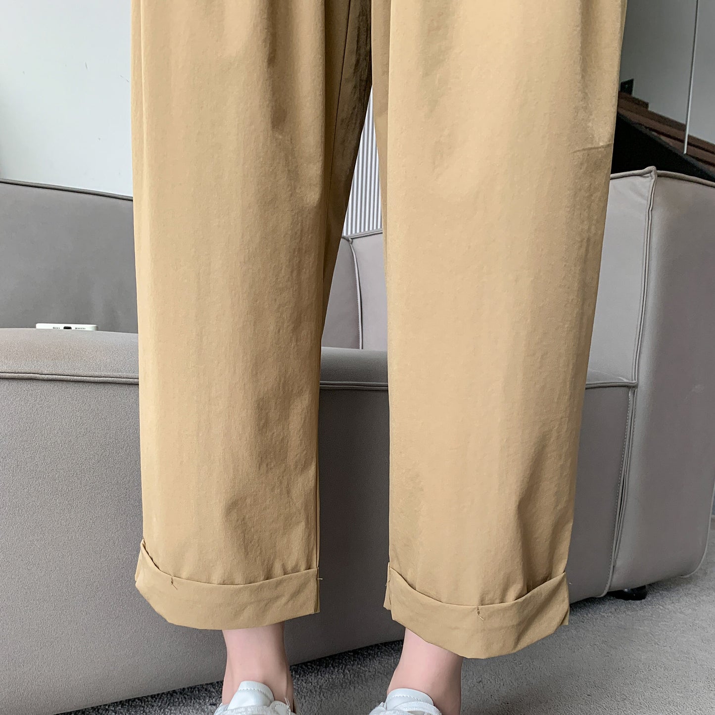 Straight Leg Loose Fit Pockets Solid Color Versatile Ankle Cut Pants