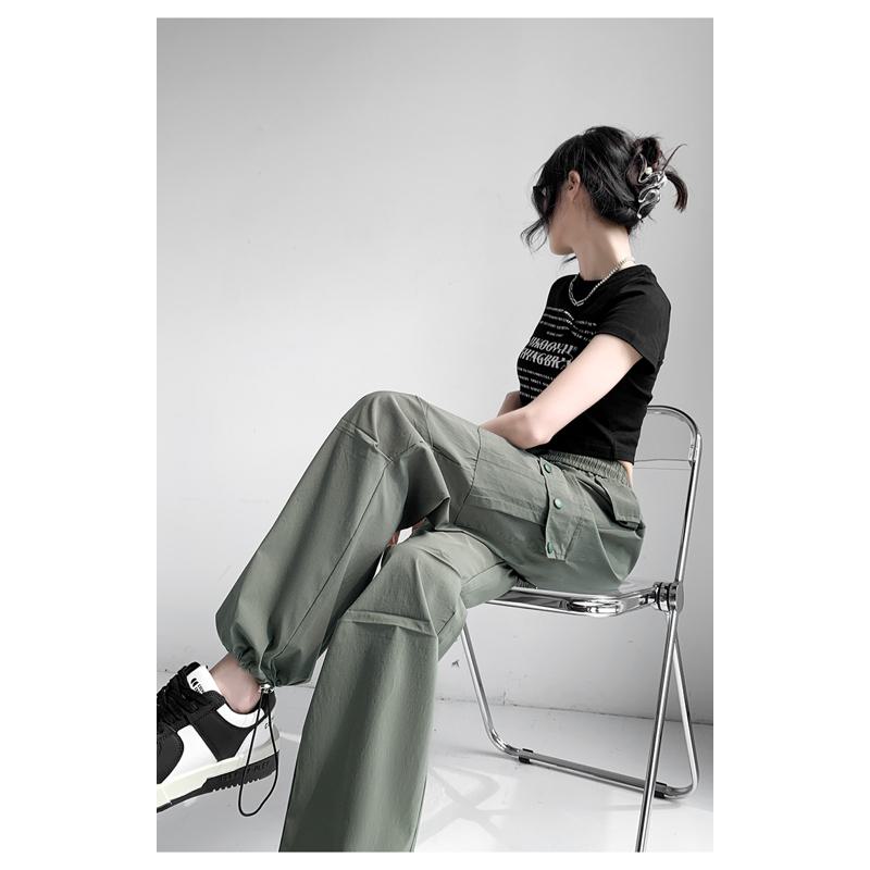 Thin Petite Drawstring Cuffs Straight Casual Loose Fit Quick-Drying Cargo Pants