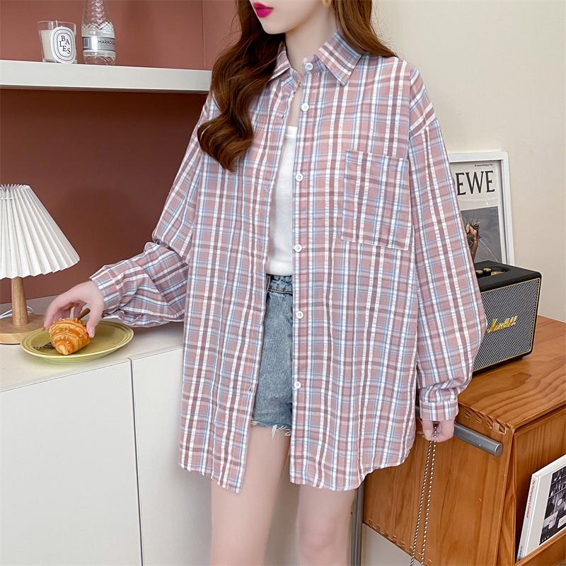 Loose Fit Thin Plaid Anti-Aging Cotton Sun Protection Casual Shirt