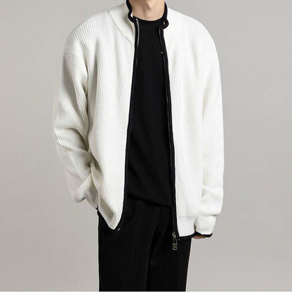Open Front Stand-Up Collar Full Zip Cardigan