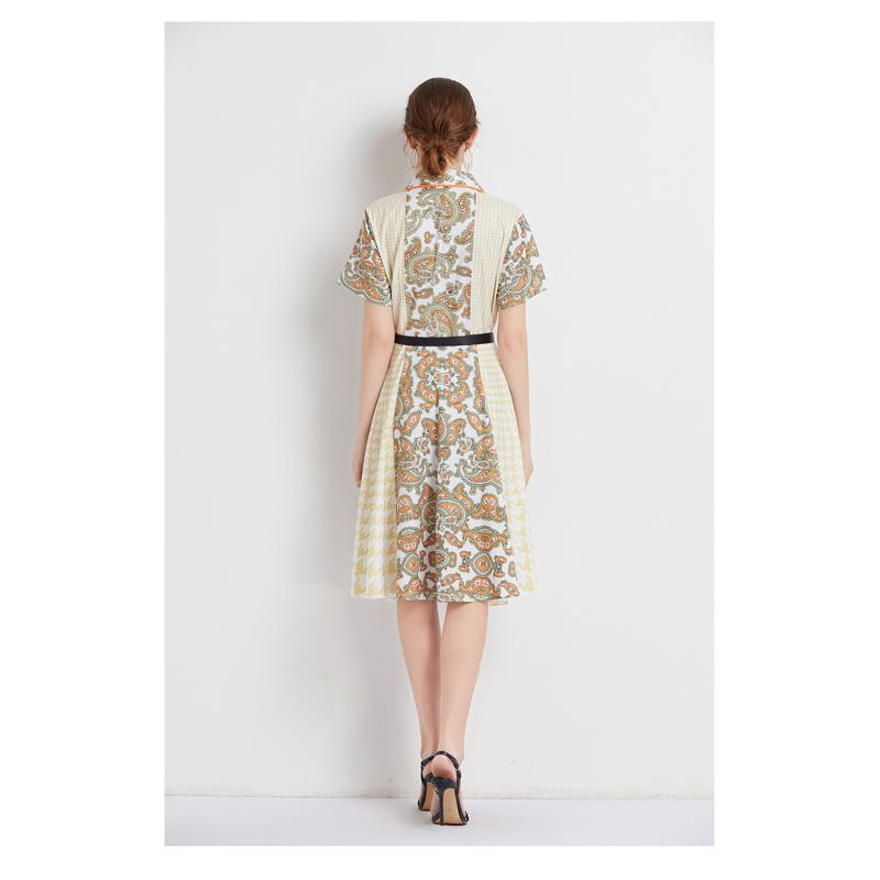 French Style Floral Print Retro Waist Belt Dress