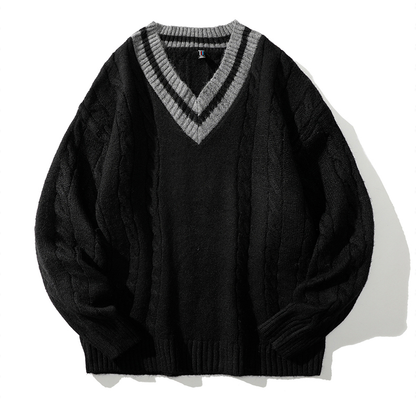 Suéter de punto con cuello en V estilo preppy y corte holgado.