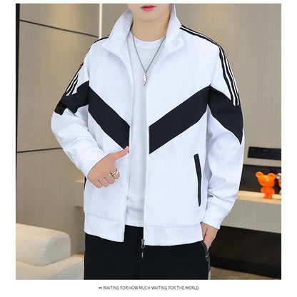 Black And White Sports Stand-Up Collar Casual Track Jacket