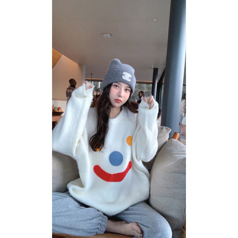 Round Neck Midi Knitted Loose-Fit Slimming Sweater