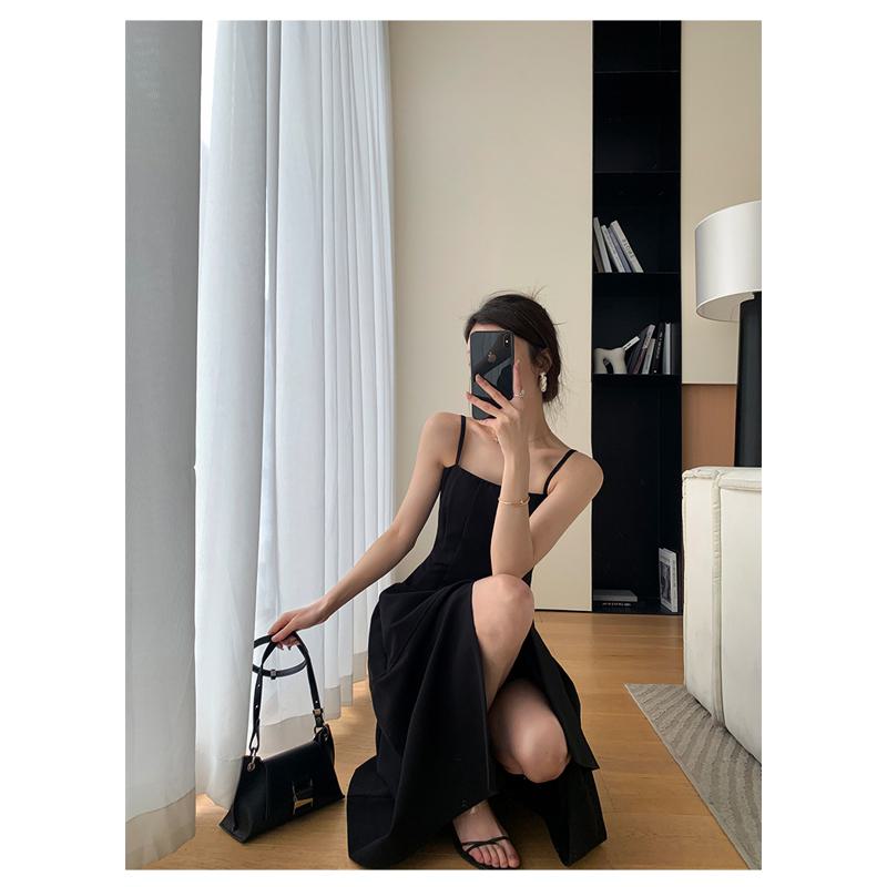 Niche Black Slimming High-Waisted French Style Dress