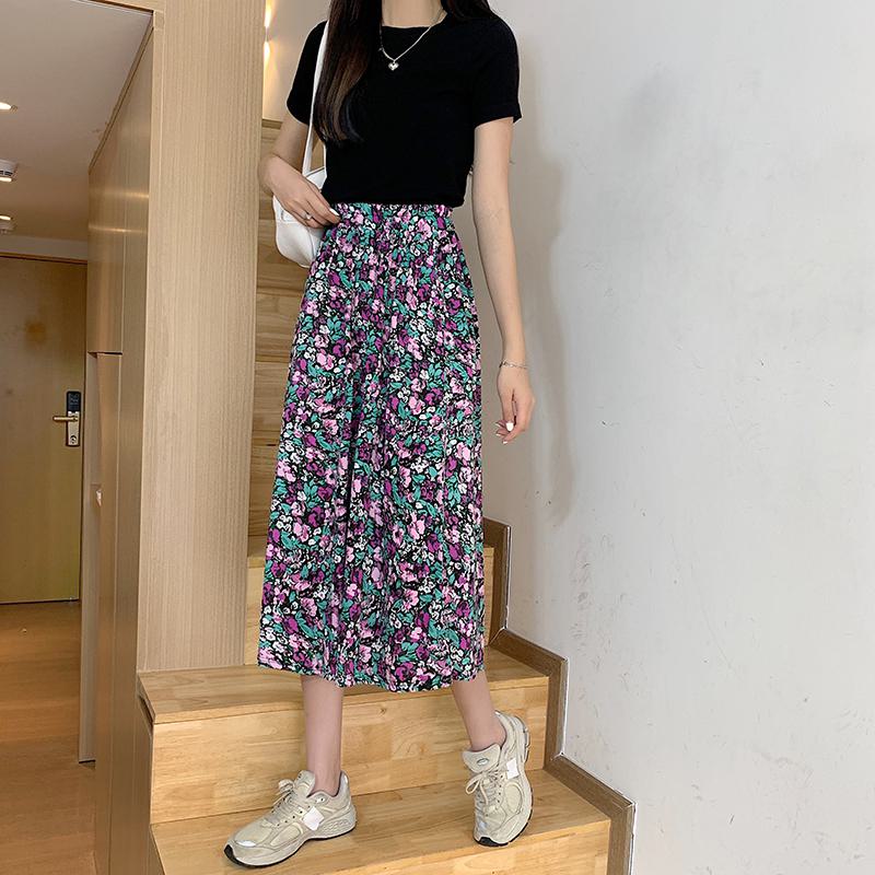 Slimming High-Waisted Floral Print Mesh Skirt