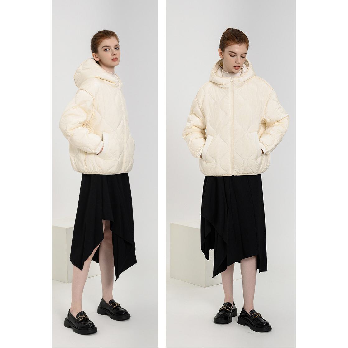 Cropped Quilted Hooded Down Jacket