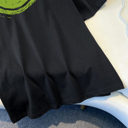 Camiseta de manga corta de algodón puro suelto con estampado de algodón peinado.