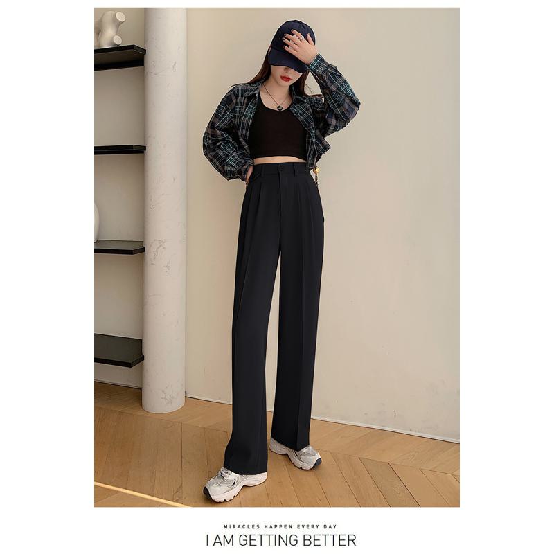 Trousers Draping Straight Floor-Length High-Waisted Loose Fit Wide-Leg Pants