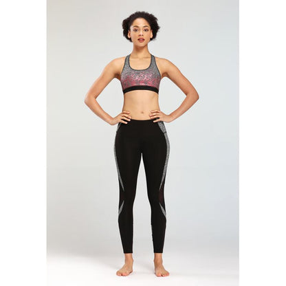 Eng anliegende, elastische Yoga-Sportleggings mit mittelhoher Taille, sportlichem Patchwork und schlanker Passform