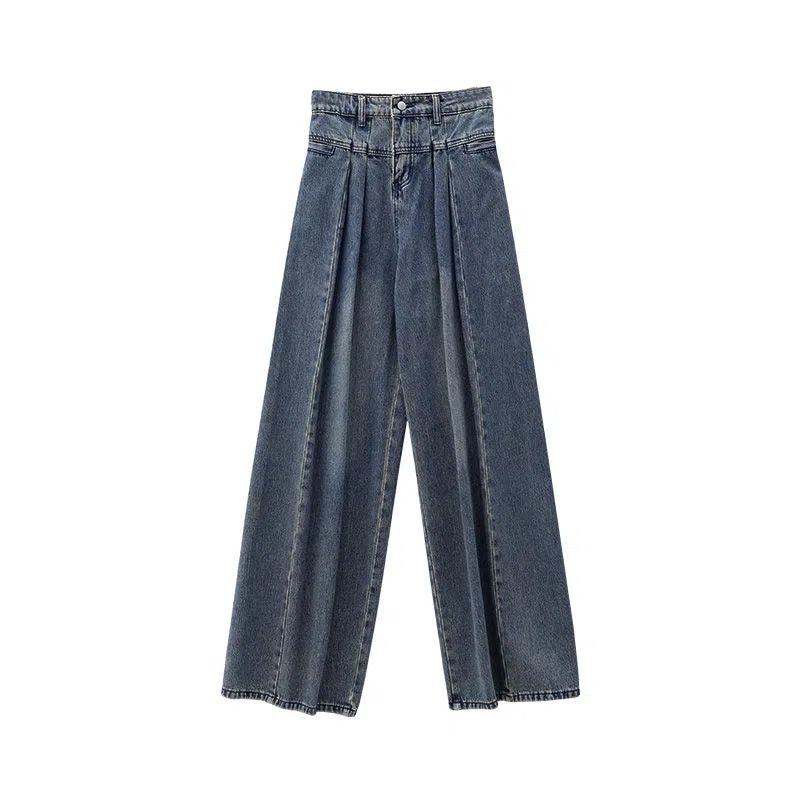 Weite Retro-High-Waist-Jeans mit bodenlangem, lockeren Schnitt, ausgewaschenem Look für eine schlankmachende Wirkung.