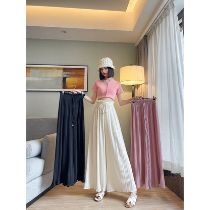 Pleated Chiffon Loose Fit High-Waisted Culottes Draping Pants