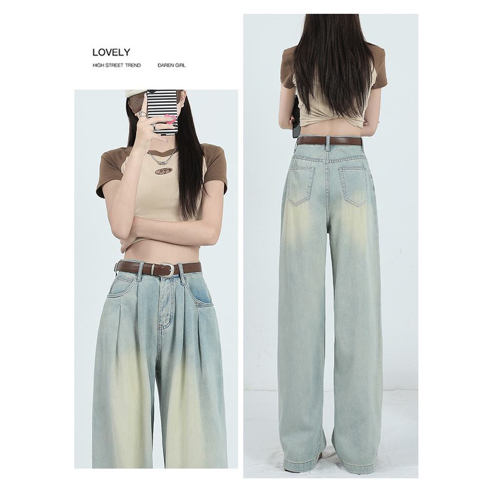 Straight Leg High-Waisted Pleated Retro Loose Fit Jeans