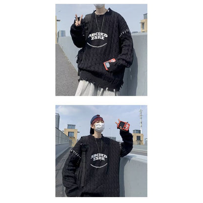 Pullover Letter Loose Fit Thickened Black Sweater