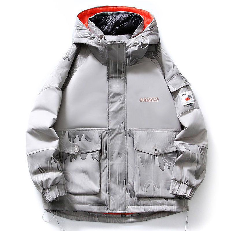 Hooded White Duck Down Thickened Bellows Pocket Down Jacket
