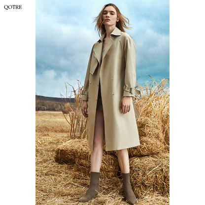 Double Layer Collar Knee-Length Trench Coat