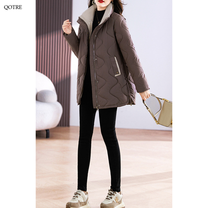 Quilted Thigh-Length Classic Puffer Jacket