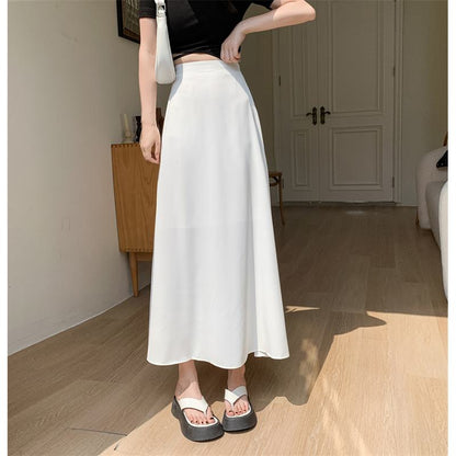 High-Waisted Solid Color Full Skirt Fairy Skirt Versatile Long Style Graceful Classic Skirt