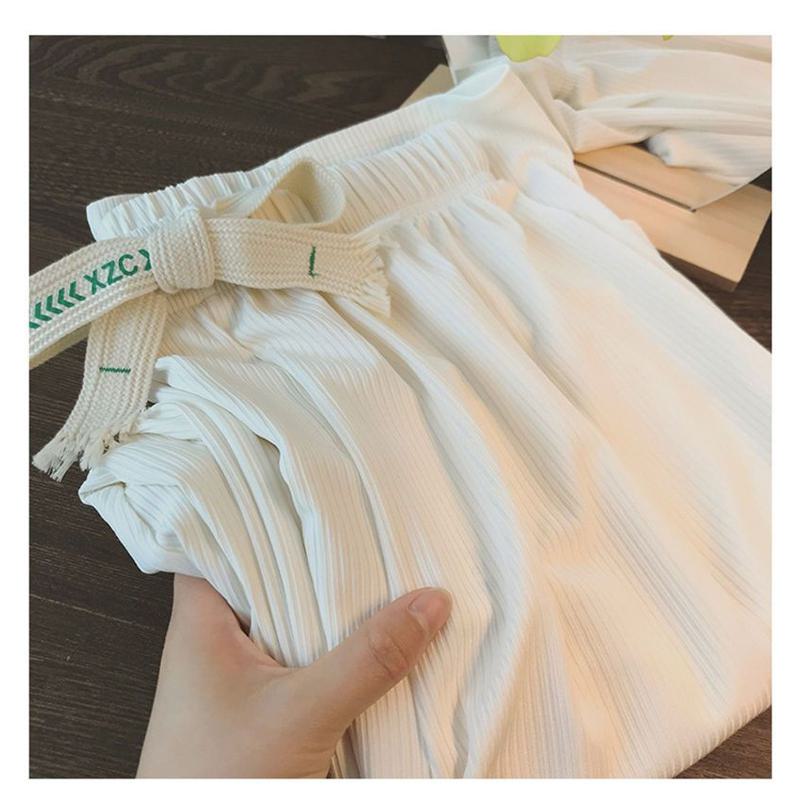 Floor-Length Casual Straight Pit Strip Draping Petite Loose Fit High-Waisted Pants