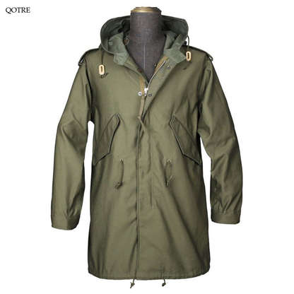 Stain-Resistant Parka Thigh-Length Loose Fit Trench Coat