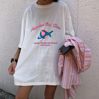 Modischer Stil aus reiner Baumwolle, locker sitzendes T-Shirt im Harajuku-Stil mit kurzen Ärmeln.