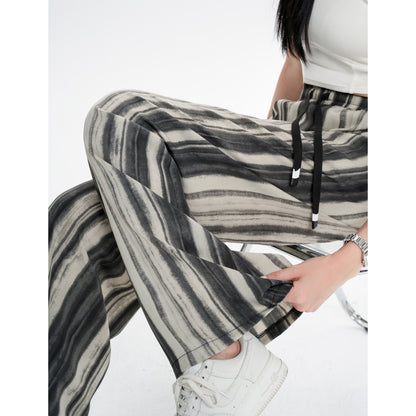 Silky Slimming High-Waisted Draping Straight Leg Loose Fit Thin Tie-Dye Pants