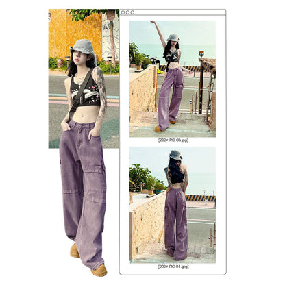 Loose Fit Straight Leg Retro High-Waisted Purple Workwear Jeans
