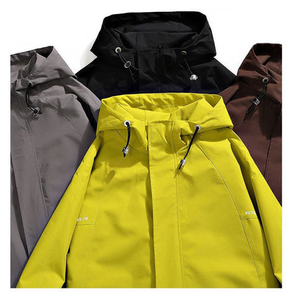 Chaqueta con capucha impermeable y versátil estilo de ropa de trabajo resistente al viento