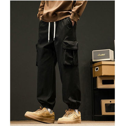 Elasticity Tapered Street Style Bellows Pocket Loose Fit Cargo Pants