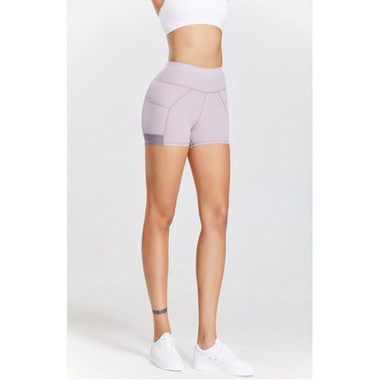 Hoch taillierte, eng anliegende Yoga-Shorts mit gerippter Struktur, ultra-kurzer Tasche für Fitness und Laufsport.