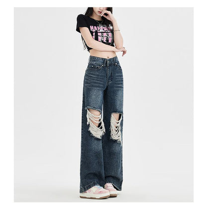 Retro-Jeans mit weitem Bein, hoher Taille und lockerer Passform bis zum Boden.