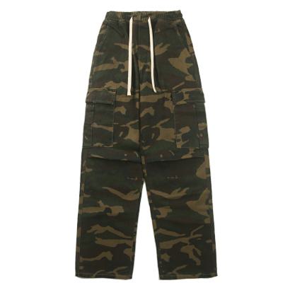 Workwear Style Camouflage Drawstring Straight Straight Leg Pants