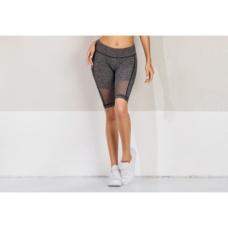 Fitness Sports Mid-Waist Mesh Yoga Tight-Fitting Street Style Quick-Drying Hollowed-Out Sports Shorts