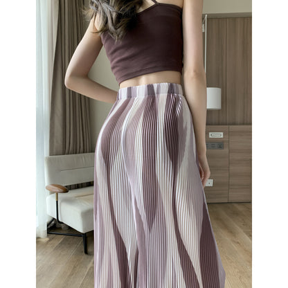 Pantalones largos de seda helada con estampado de anudado teñido, estilo casual de talle alto y pliegues rectos.