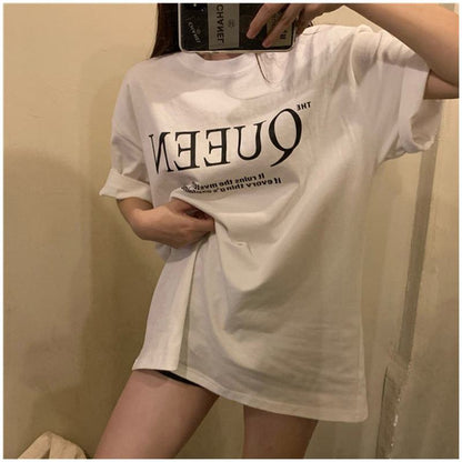Women's T-Shirt Retro Harajuku Style Loose Fit Short Sleeve Tee